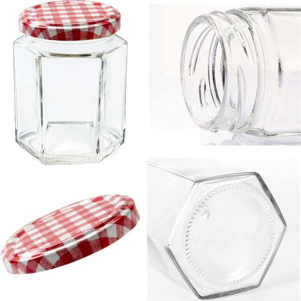 HEXAGONAL GLASS JARS WITH LID - 12 PIECES